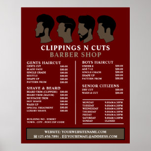 Poster Coupe de cheveux, Liste de prix des barbiers pour 