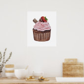 Poster Coupe De Fraise Cute À L'Aquarelle (Cuisine)