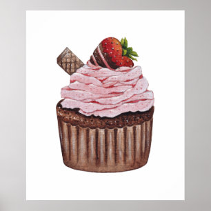 Poster Coupe De Fraise Cute À L'Aquarelle