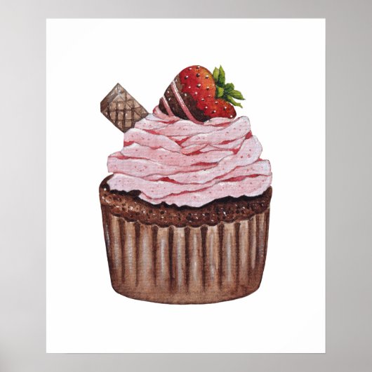 Poster Coupe De Fraise Cute À L'Aquarelle (Devant)