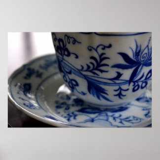 Poster Coupe de thé bleu et blanc