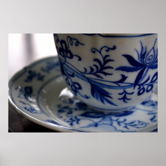 Poster Coupe de thé bleu et blanc (Devant)