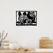 Poster Coupe Lino Lion noir et blanc (Cuisine)