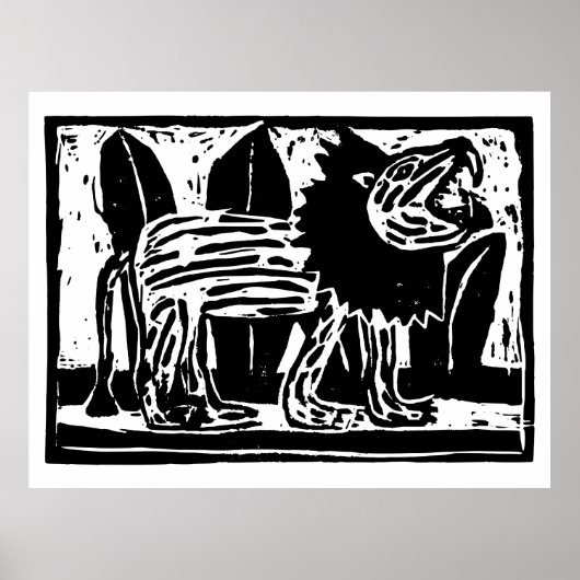 Poster Coupe Lino Lion noir et blanc (Devant)