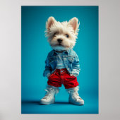 Poster Coupe Westie stylish en Denim et Basket (Devant)
