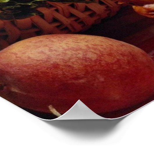 Poster Couper le panier de fruits de pastèque avec fleurs (Coin)