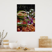 Poster Couper le panier de fruits de pastèque avec fleurs (Cuisine)