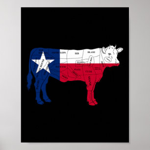 Poster Coupes de boucher de boeuf BBQ drapeau du Texas Rb