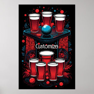 Poster Coupes rouges personnalisées Beer Pong