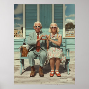 Poster Couple âgé vintage faisant un geste de cœur