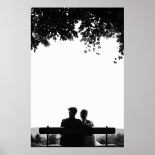 POSTER COUPLE ASSIS SUR LE BANC SOUS L'ARBRE GRAYSCALE PH