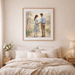 Poster Couple attendant Style Impressionniste Art