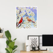 Poster Couple cardinal en fleurs Apple Imprimer (Bureau à domicile)
