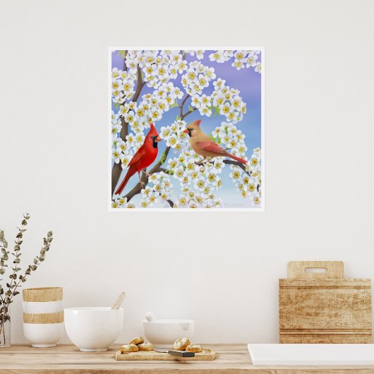 Poster Couple cardinal en fleurs Apple Imprimer (Cuisine)