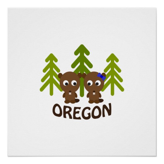 Poster Couple castor mignon Oregon (Devant)