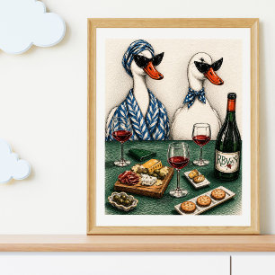 Poster Couple de canards élégants Art du vin et du from