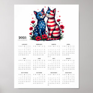 Poster Couple de chat patriotique en amour 2025 Calendrie