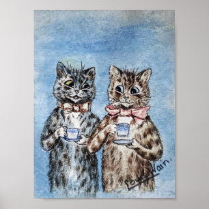 Poster Couple de chats buvant du thé, Louis Wain