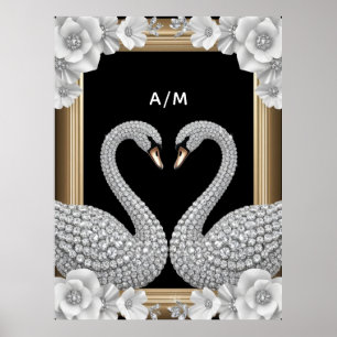 Poster Couple de cygnes en cristal Symbole d'amour éterne