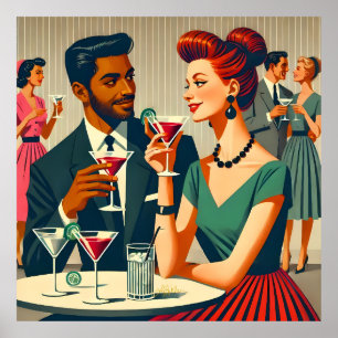 Poster Couple de fête cocktail de milieu de siècle - Prem
