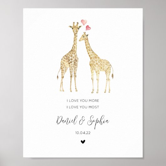 Poster Couple de la Giraffe mignonne en amour Anniversair (Devant)
