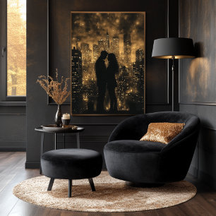 Poster Couple de la skyline de la ville romantique en mon