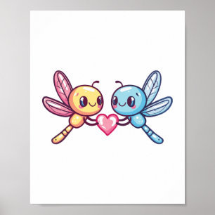 Poster couple de libellules amoureux couple