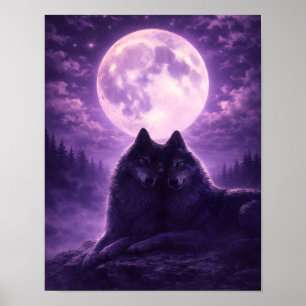 Poster Couple de loups romantiques sous la pleine lune vi