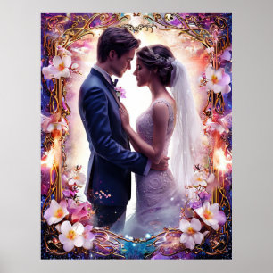 Poster Couple de mariage romantique dans un cadre élégant