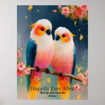 Couple de perroquets personnalisé "Heureux pour to