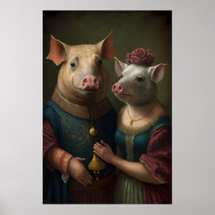 Poster Couple de porcs aristocratiques Peinture de la Ren