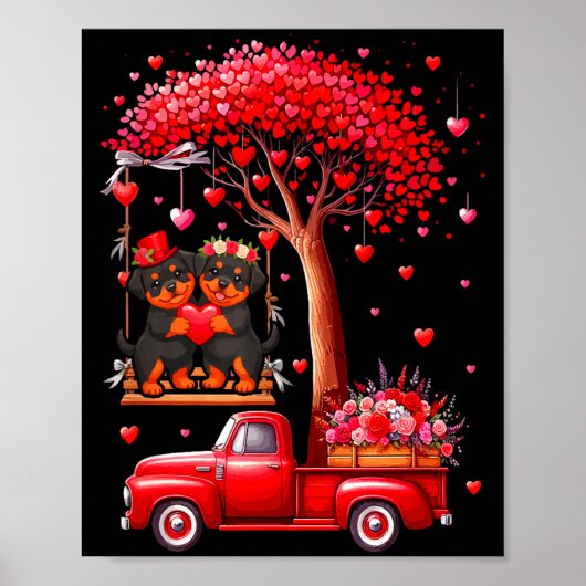 Poster Couple de Rottweilers Cœurs de la Saint-Valentin A (Devant)