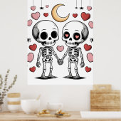 Poster Couple de squelettes mignons : Graphique d'amour e (Cuisine)