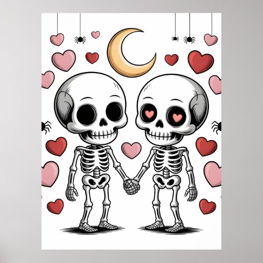 Poster Couple de squelettes mignons : Graphique d'amour e (Devant)