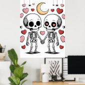 Poster Couple de squelettes mignons : Graphique d'amour e (Bureau à domicile)