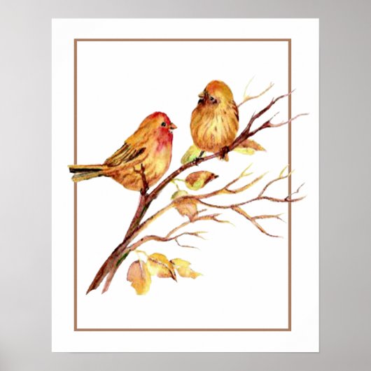 Poster Couple d'oiseaux d'aquarelle mou sur l'art de la b (Devant)