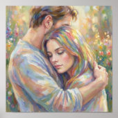 Poster Couple Embrace Impressionist Style (Devant)