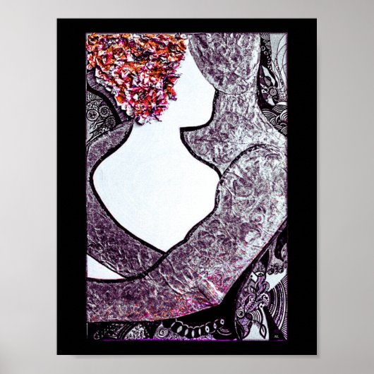 Poster Couple interracial noir et blanc étreinte (Devant)