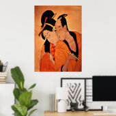 Poster Couple japonais traditionnel en orange (Bureau à domicile)