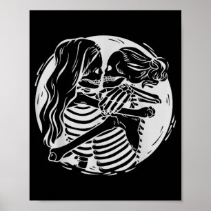 Poster Couple lesbien Fierté Lgbtq Squelettes S'embrassan