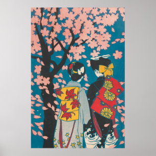 Poster Couple Lesbien Japonais Profitant De Sakura