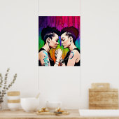 Poster Couple lesbien tenant les mains Rainbow Art (Cuisine)