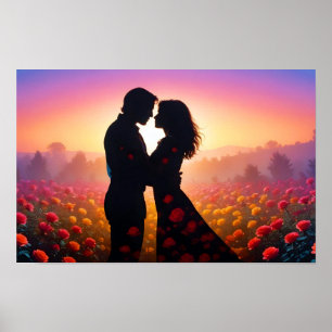 Poster Couple Love Romantique Sunset Mariage Silhouette