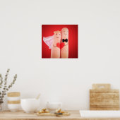 Poster couple mariage fait par les doigts, amusant mignon (Cuisine)