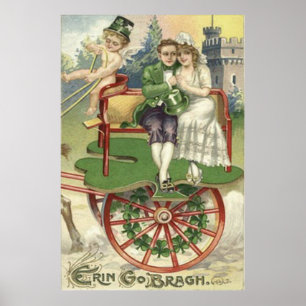 Poster Couple marié trèfle Cheval Carrosse Chérubin