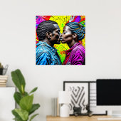 Poster Couple noir embrasser dans l'amour (Bureau à domicile)