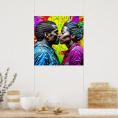 Poster Couple noir embrasser dans l'amour (Cuisine)