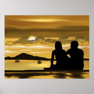 Poster Couple plage romance magnifique paysage