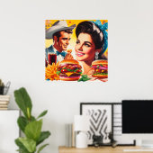 Poster Couple rétro de fast-food (Bureau à domicile)