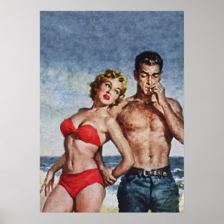 Poster Couple Romantique À La Plage Couvercle Vintage Pul